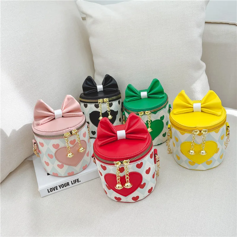 

Summer Outdoor Girl's Messenger Bag Heart Chain Handbag PU Leather Bow-knot Shoulder Pocket Coin Purse Kids Princess