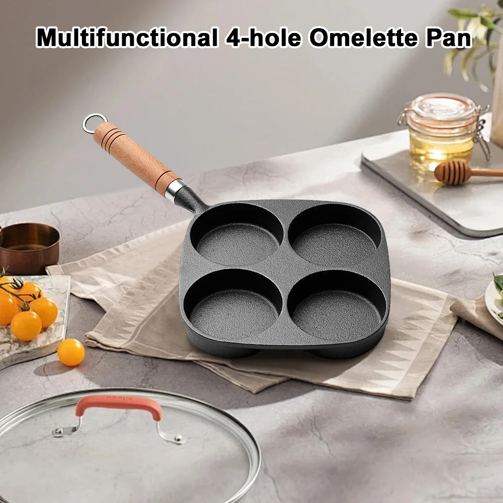4 Hole Egg Pancake Steak Pan Non-Stick Cast Iron Omelet Pan Cooking Egg Ham Pan Cake Maker Frying Pan Egg Frying Pan Pancake Pan