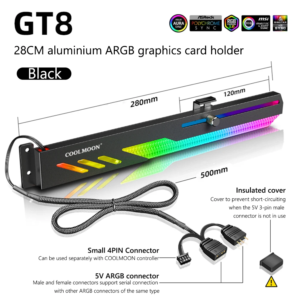 COOLMOON GT8 Graphics Card Support 5V ARGB GPU Holder with Aluminum Alloy Shell Video Card Stand for ASUS/MSI/GIGABYTE/ASRock 2
