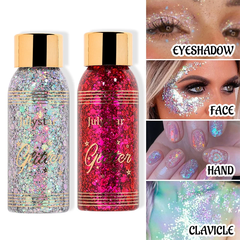 Holographic glitter makeup Glitter gel makeup Glitter makeup Multifunctional Eye Glitter Nail Hair Body Face Glitter Gel Art Flash Sequins Festival Stage Liquid Eyeshadow Decoration