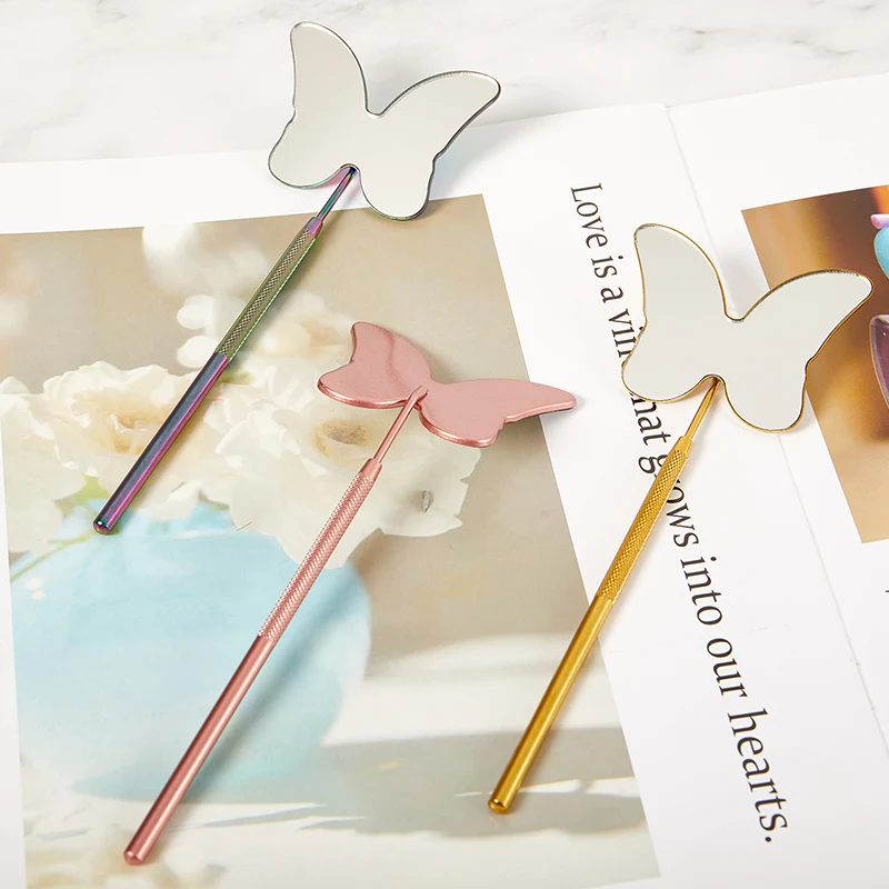 인테리어거울 유럽 풍 프레임 테이블 거울, 화려한 금 장식 트레이, 홈 시크 장식 거울, 침실용 테이블 메이크업 거울 11 나비 모양 속눈썹 거울, 대형 확대 메이크업 거울, 긴 손잡이, 인조 속눈썹 익스텐션