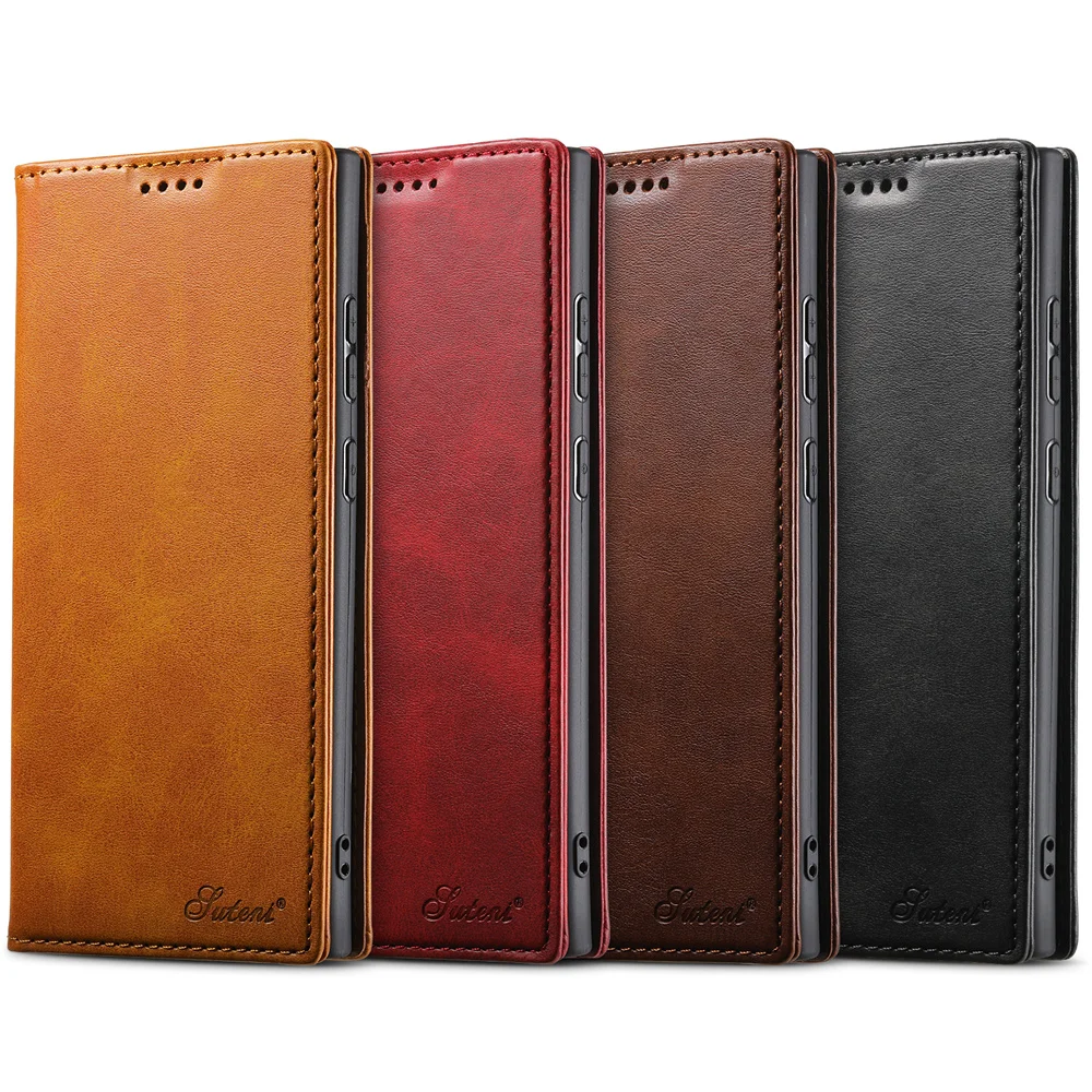 Luxury Calfskin Card Pocket Magic Flip Cover Wallet Case for Samsung S21/S22/S23 Ultra Shockproof Full Protective Leather Case