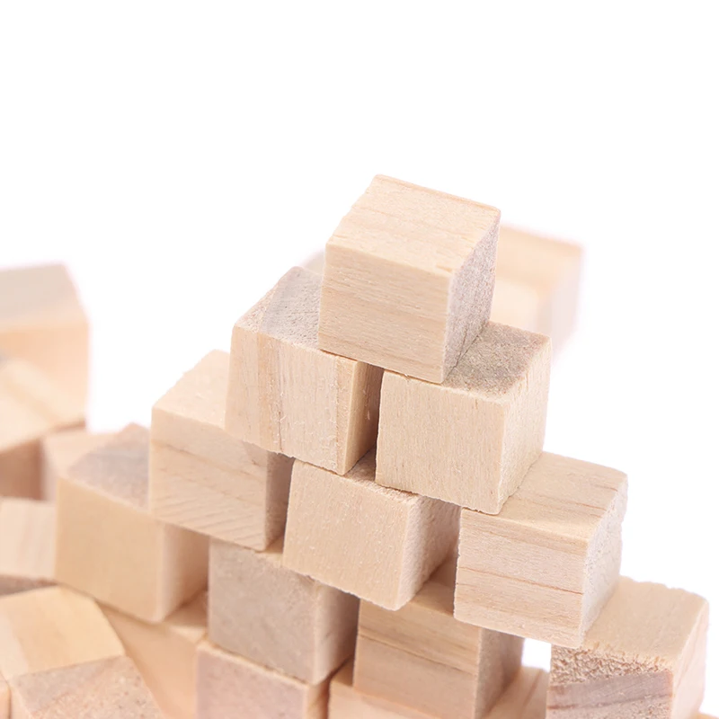 100pcs Unfinished Blank Mini DIY Wooden Square Solid Cubes for Woodwork Craft calendar wooden display craft month date desktop block mini time planning blocks office