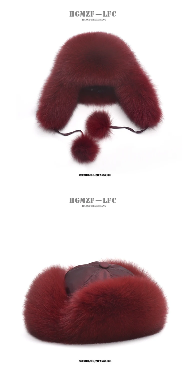Echtes Fuchspelz Damen Hüte Russische Uschanka Flieger Trapper Schnee Ski Hut Earflap Caps Winter Waschbär Pelz Bomaber Hut – Detail 7