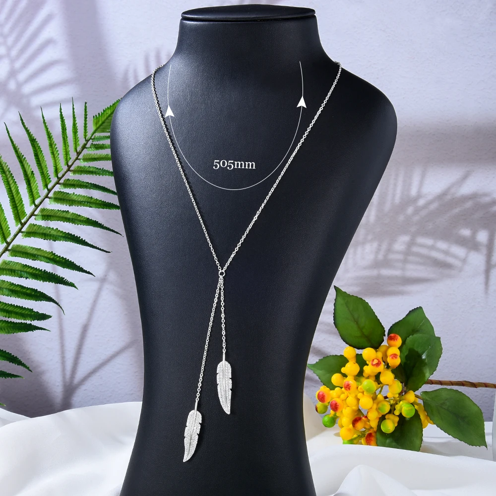 Soramoore New Trendy Long Chains Feather Pendant Necklace Jewelry for Women Girl Bridal Wedding Full Shiny CZ Romantic Lady Gift