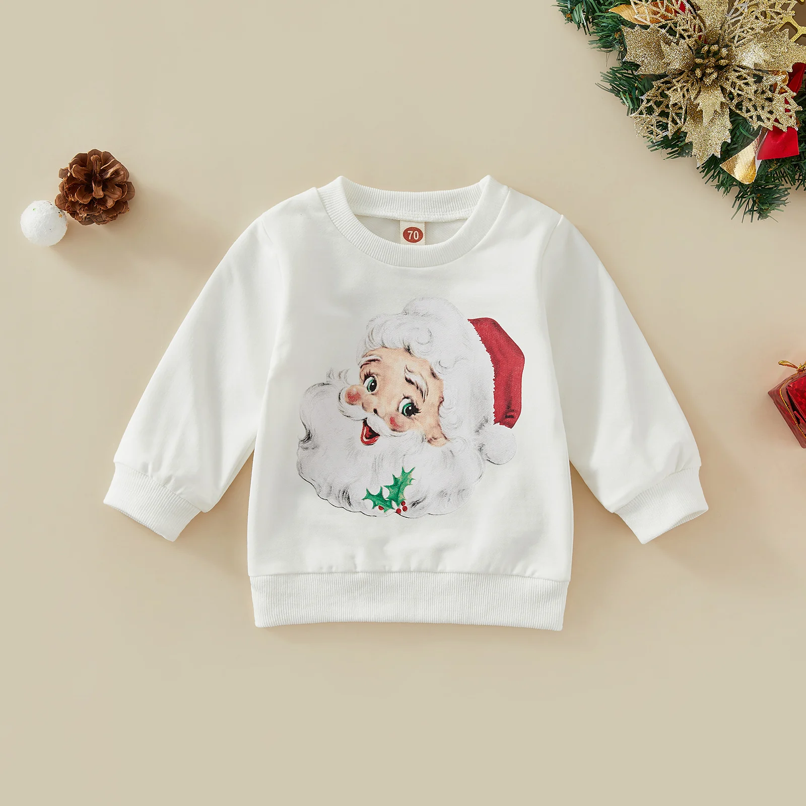 Christmas Baby Girls Boys Sweatshirts Cartoon Santa Letter Print Long Sleeve Soft Cotton Casual Pullover Tops for Toddler Infant