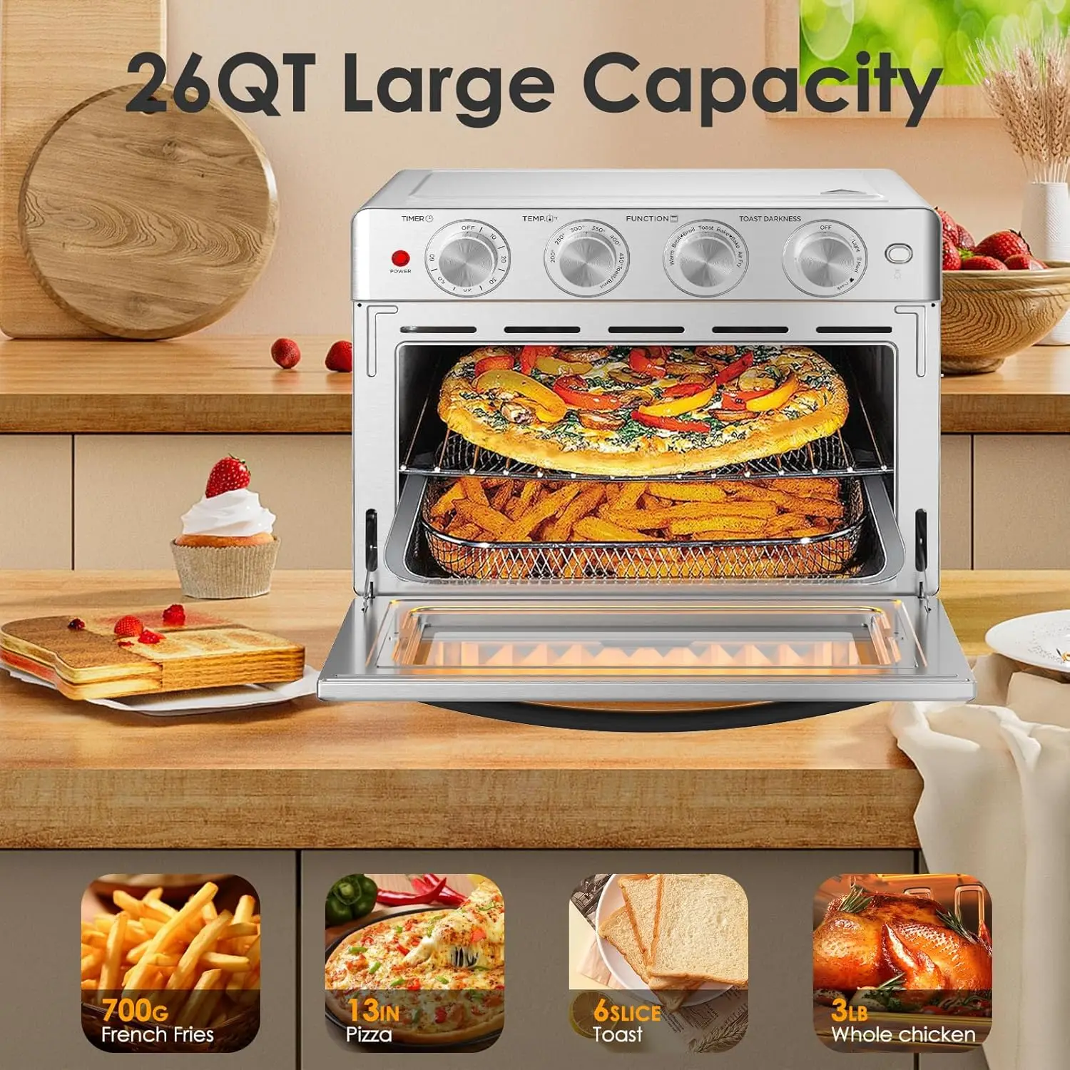 Geek Chef Air Fryer Toaster Oven, 7-In-1 Toaster Oven Countertop with Toast, Bake, Air Fry, Broil Convection Function 4