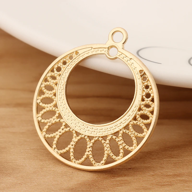 

10 Pieces Matte Gold Color Bohemia Boho Hollow Open Round Pendants Charms For DIY Earrings Jewellery Making Findings Accessories