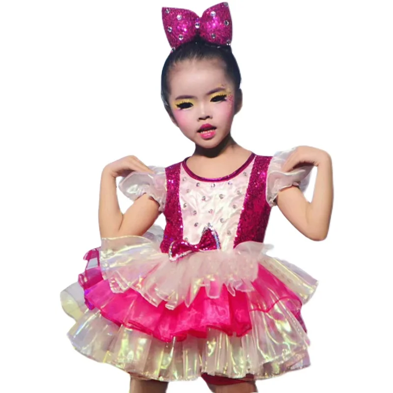 Children's girls performance Costume Pink Princess Skirt sequin pompadour gauze skirt Modern Dance ballet tutu Performance skirt