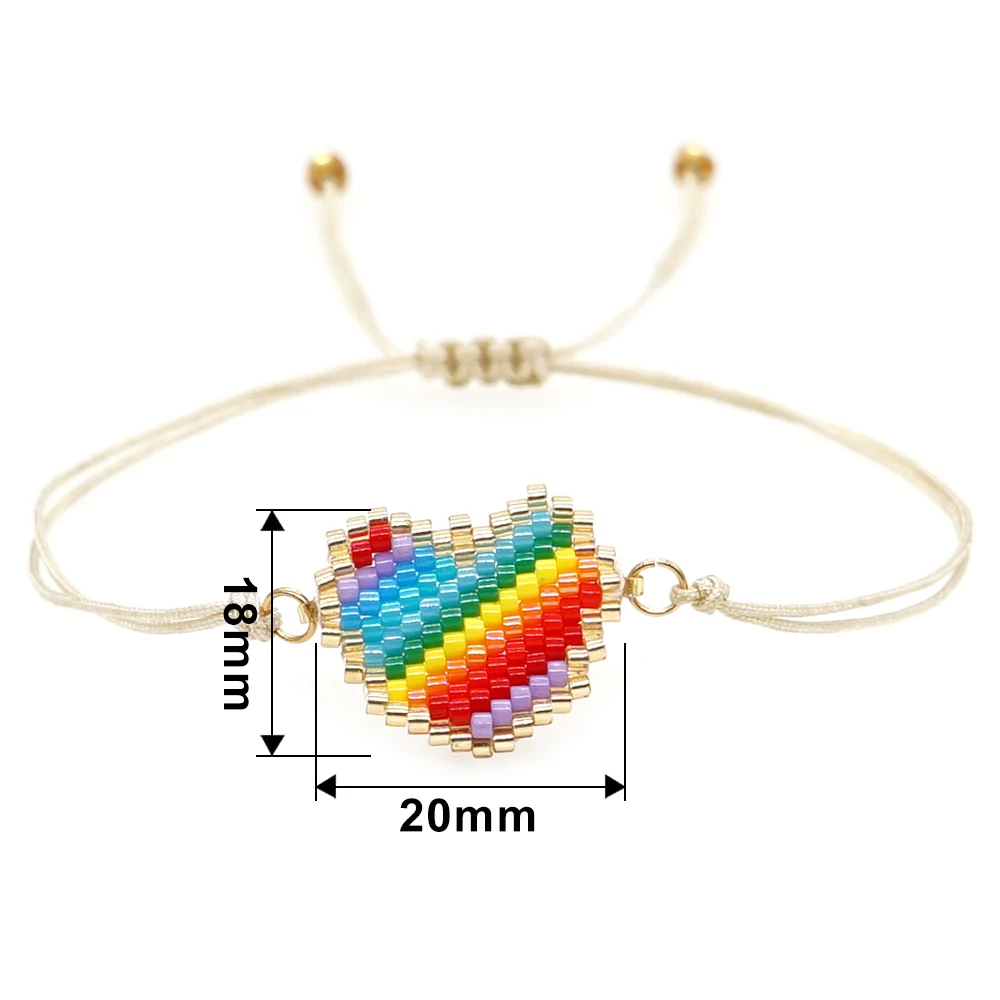 Rainbow Heart Gold Beaded Bracelet