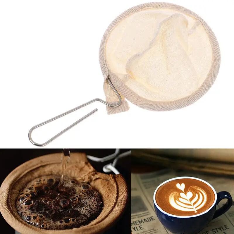 

Reusable Coffee Filter Bag Stainless Steel Handle Flannel Cloth Strainer Dropping Pot Mesh Hand-brewed Coffee Tools Tea Filter