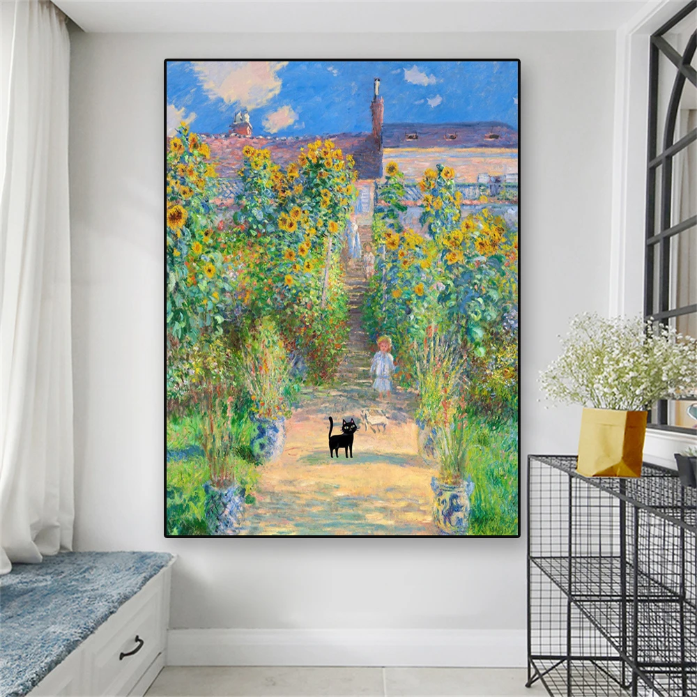 Colorful Poster Monet s Garden At Vetheuil With The Cat Prints Cute colorful-poster-monet-s-garden-at-vetheuil-with-the-cat-prints-cute