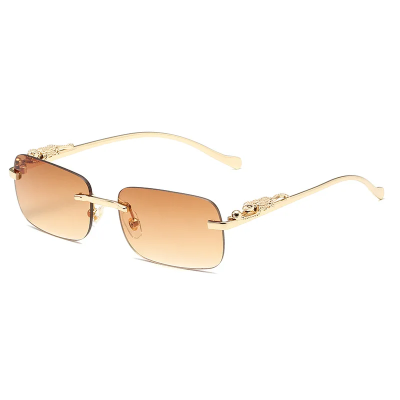 Randlose Metall-Sonnenbrille in Quadratform für Damen und Herren, Hochwertige Trend-Luxus-Sonnenbrille zum Ausgehen und Einkaufen, Unisex-Brillen – Detail 7