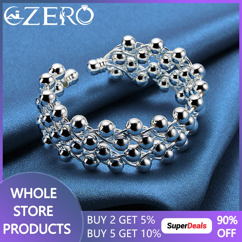 

Hot 925 Sterling Silver Charm Full Smooth Beads Bangle Bracelet Adjustable For Women Lady Wedding Party Fashion Jewelry Gift