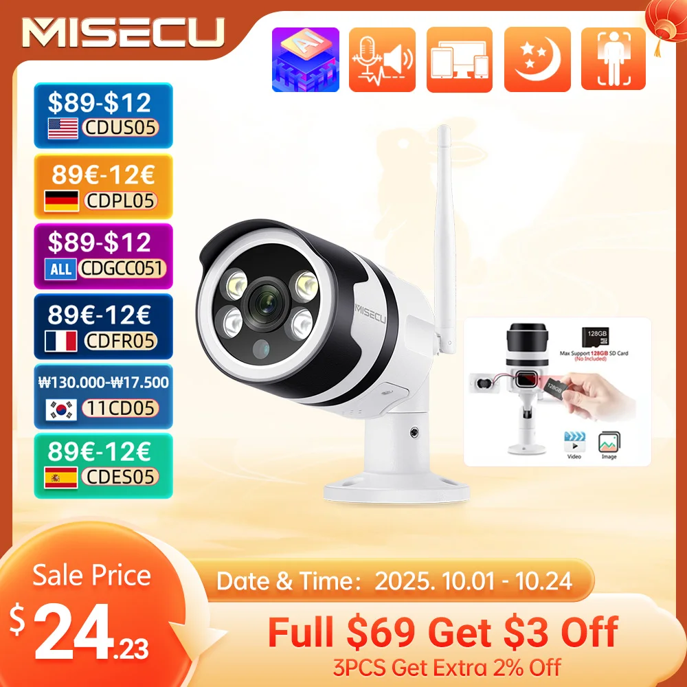 MISECU 3MP 5MP Wireless AI IP Camera Two-way Audio Outdoor Color