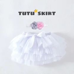 Pink Princess Baby Girls Tulle Tutu Bloomers & Headband Set - Rainbow Tutu Skirt Ensemble - S (0 - M) (White)