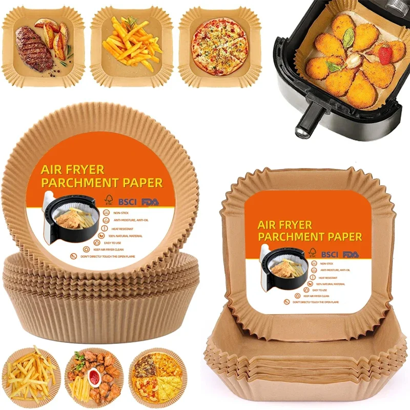 

50Pcs Air Fryer Disposable Parchment Paper Liner Oil-proof Paper Tray Non-Stick Baking Mat Air Fryer Accessories SquareRound