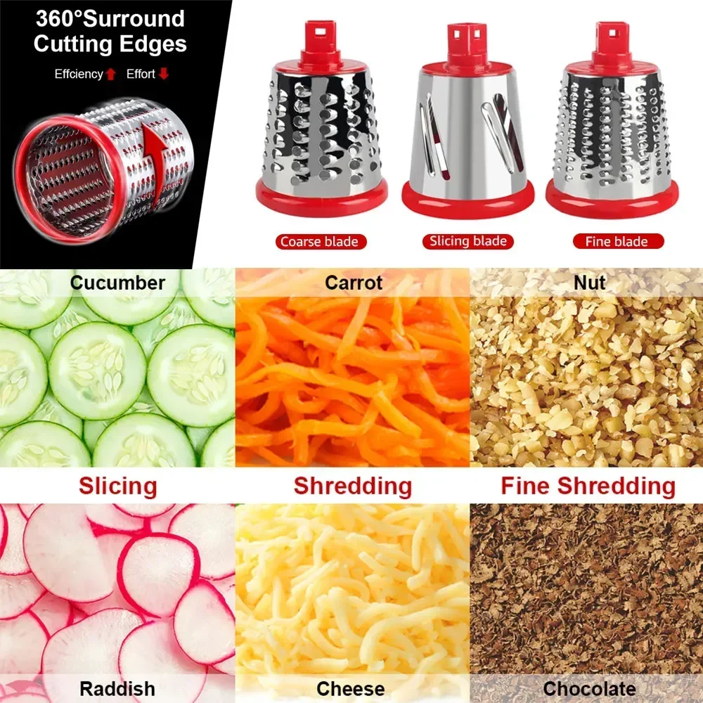 Food Slicer Fruit Slicer Vegetable Shredder Multi Functional Vegetable Slicer 360&deg; Surround Cutting Edges Three Types Blades Coarse Slicing Fine Kitchen Supplies