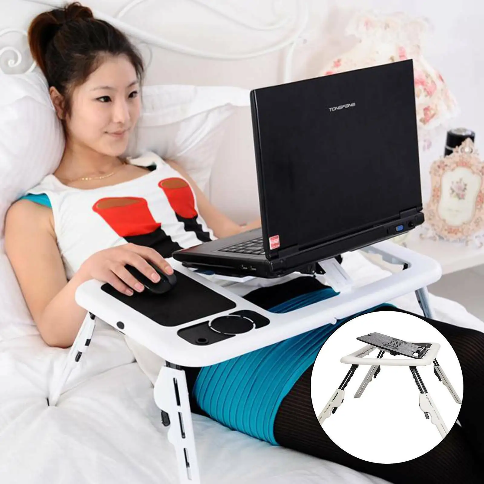 New Portable Adjustable Folding Laptop Table Stand Bed Computer Desk Holder Tray 