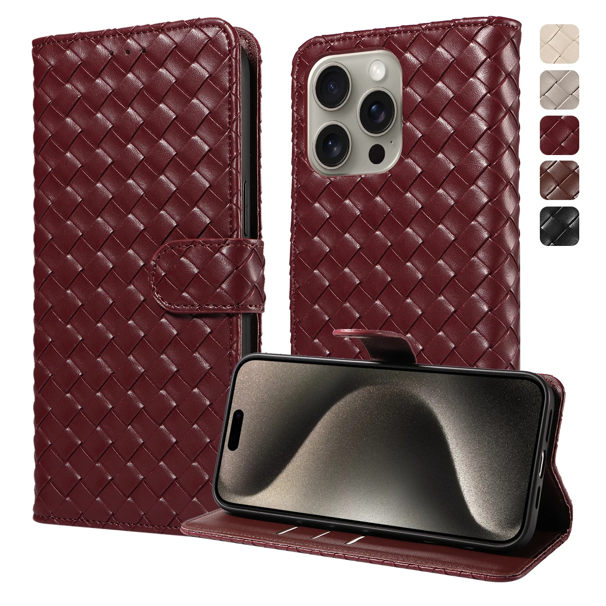 Woven Shockproof PU Leather Phone Case with Stand Cover