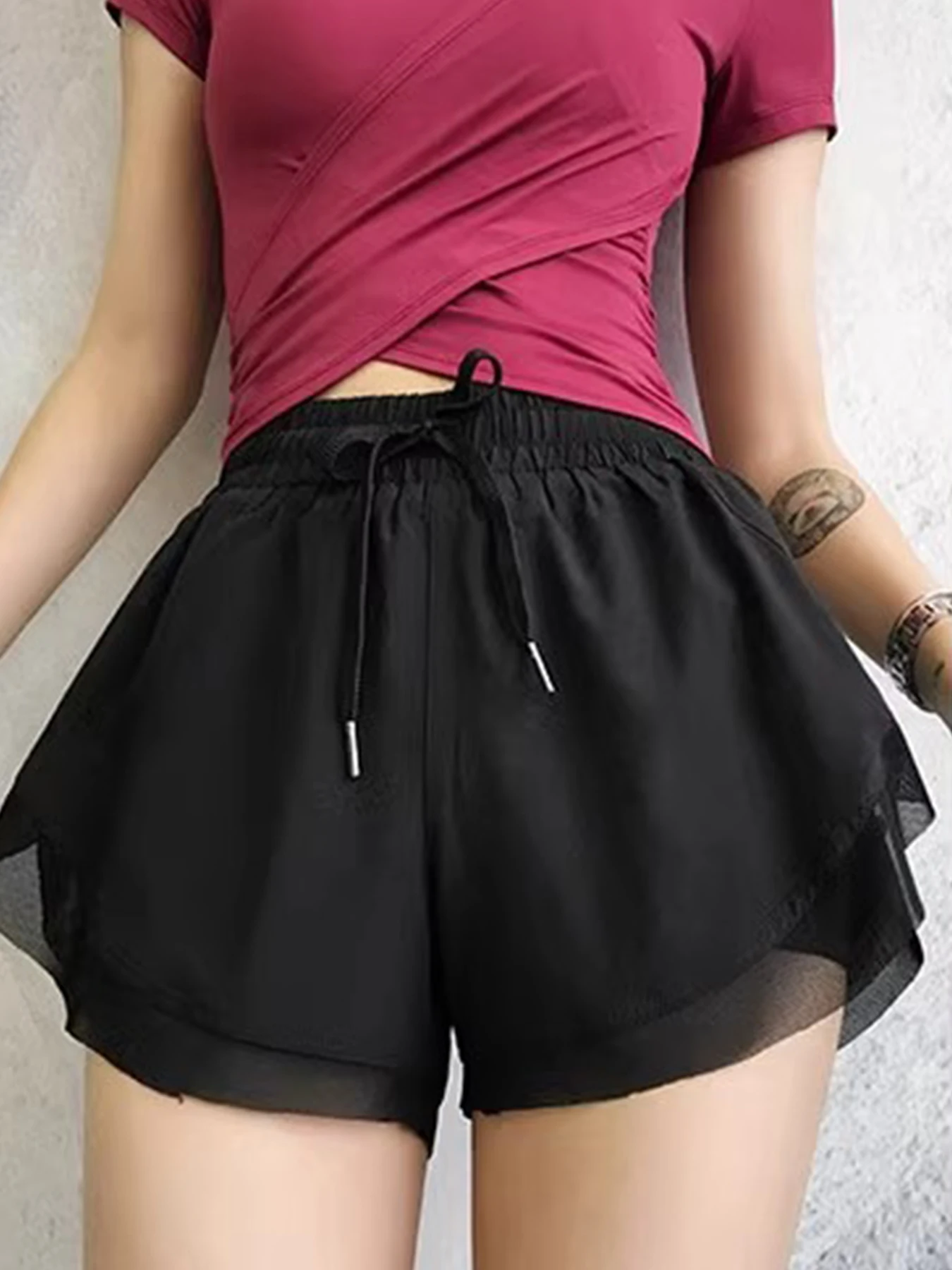 Women's sports shorts breathable loose quick-drying summer防走光 three-point yoga shorts elastic hip lift slim run