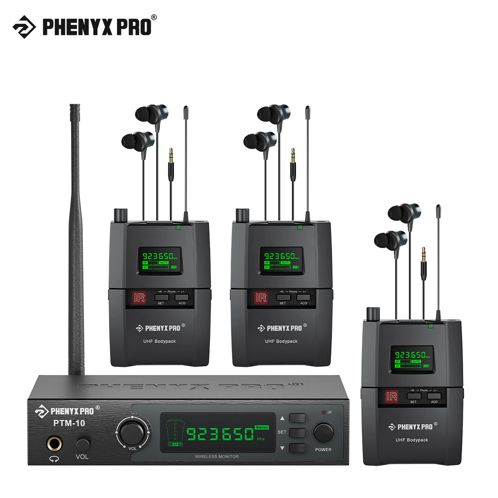 Stereo Wireless in Ear Monitor System 900MHz Band Wireless UHF Audio IEM with Rack Mountable for Stage Church Phenyx Pro PTM-10