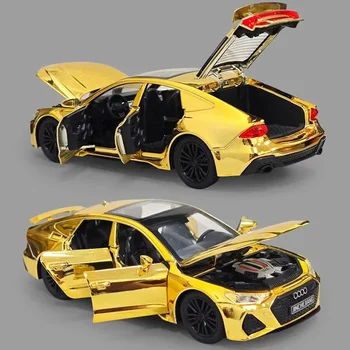1:32 Scale RS7 RS6 Sports Car Toy Model Light Sound Pull Back Diecast Metal Miniature Vehicles Models Kids Desktop Ornaments 1