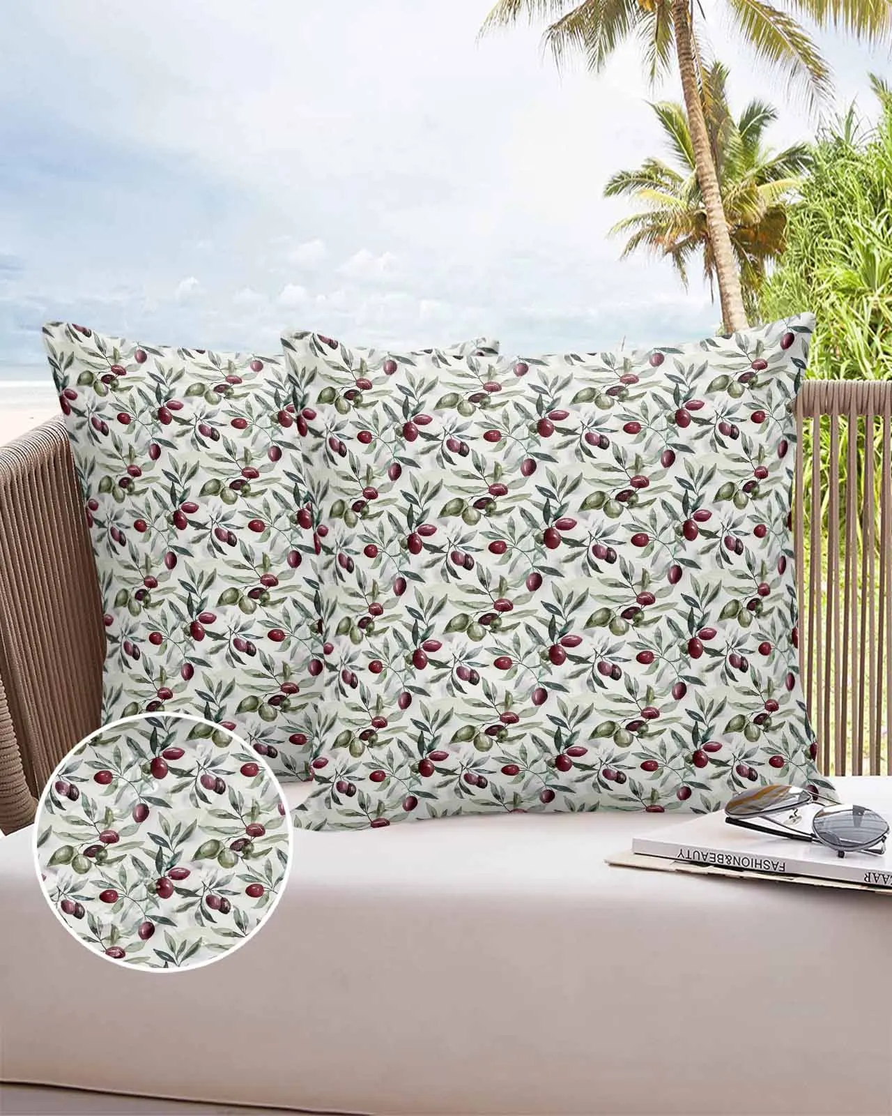 

2/4 Pcs Watercolor Fruit Leaves Plant Waterproof Pillowcase Office Sofa Throw Pillow Case Car Cushion Cover Home Decor