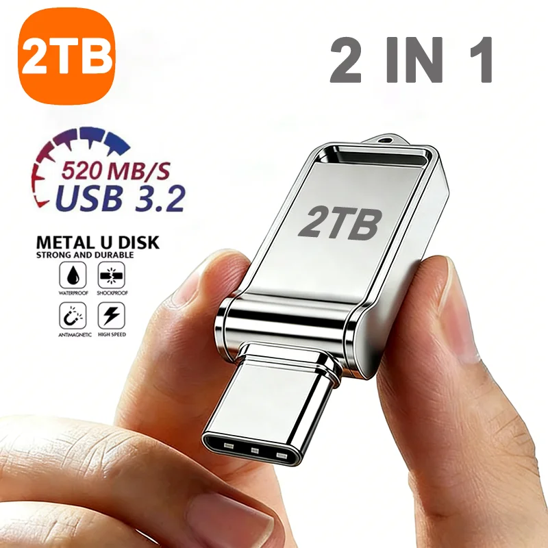 Clé USB 2 en 1 Mini 2 To USB 3.2 Rapide Type C Clé USB Mémoire Stick Haute Vitesse de Données 512 Go pour Ordinateurs Téléphone PC Disque Rapide