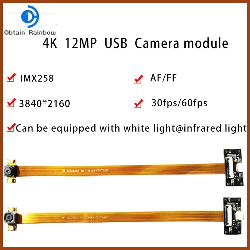Cmos Imx258 af ff 75 ° Módulo de Câmera de Alta Velocidade Usb2.0 30 60fps Mjpeg Yuy2 3840×2160 4k 12mp