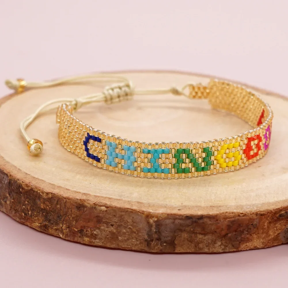 

Beaded bracelet Letters Hand Knitting Fashion Simplicity Versatile Bohemian Adjustable Rice bead bracelet