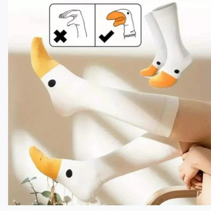 Cartoon Goose Design Women's Fashionable and Versatile Casual Socks - Breathable, Soft, and Comfortable
