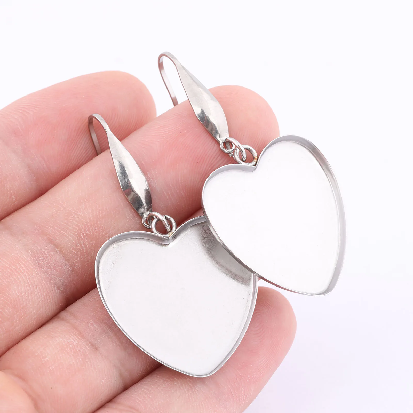 

10pcs Stainless Steel Fit 25mm Heart Cabochon Earring Base Setting Blanks Diy Ear Wire Hooks Findings For Jewelry Making