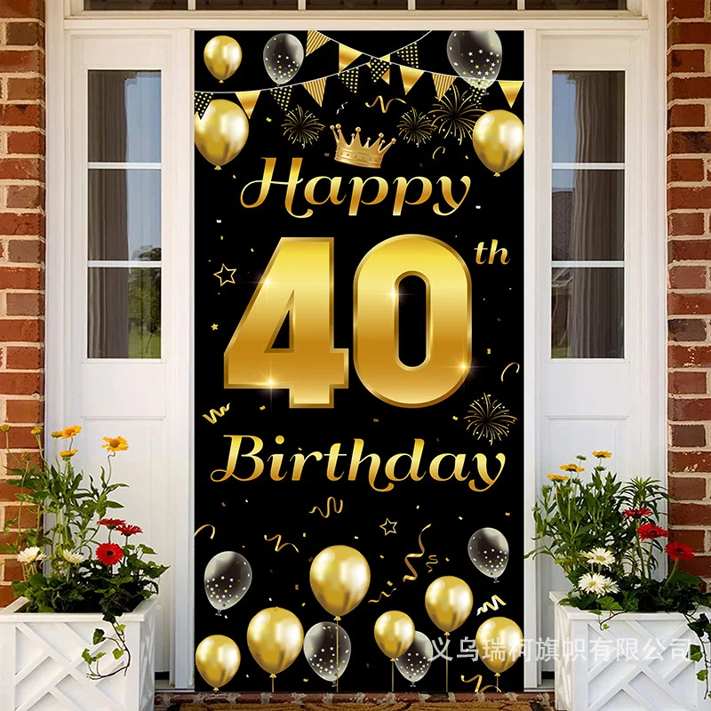 

Black Gold 40th Birthday Banner Gold Ballon 40 Backdrop Pendants Adults Happy 40 year Birthday Party Decor Balon