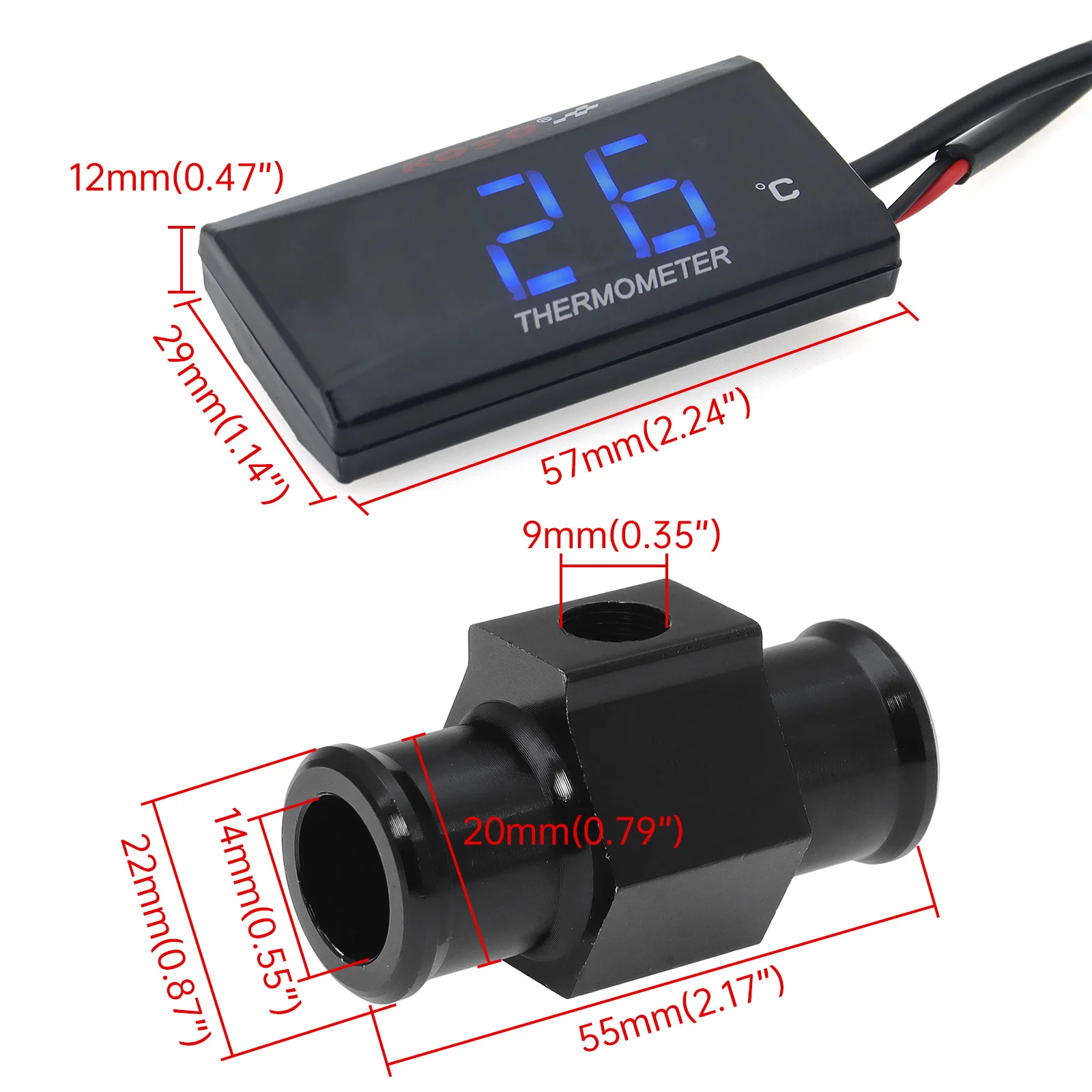Fydun Calibro del sensore del tubo flessibile del giunto di temperatura dell 'acqua del motociclo dell'adattatore di temperatura dell'acqua(22mm