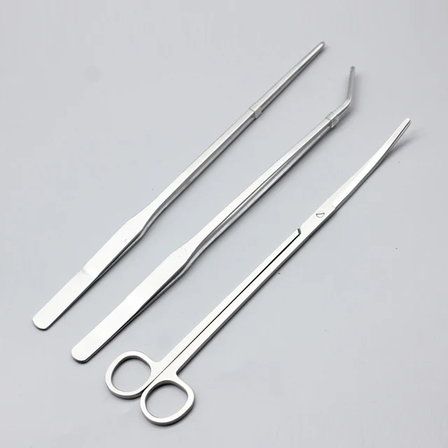 3/5Pcs/Set Aquarium Cleaning Tools Kit Tweezers Curve Scissor Fish Tank Water Plants Grass Stainless Steel Maintenance Tool Suit 3