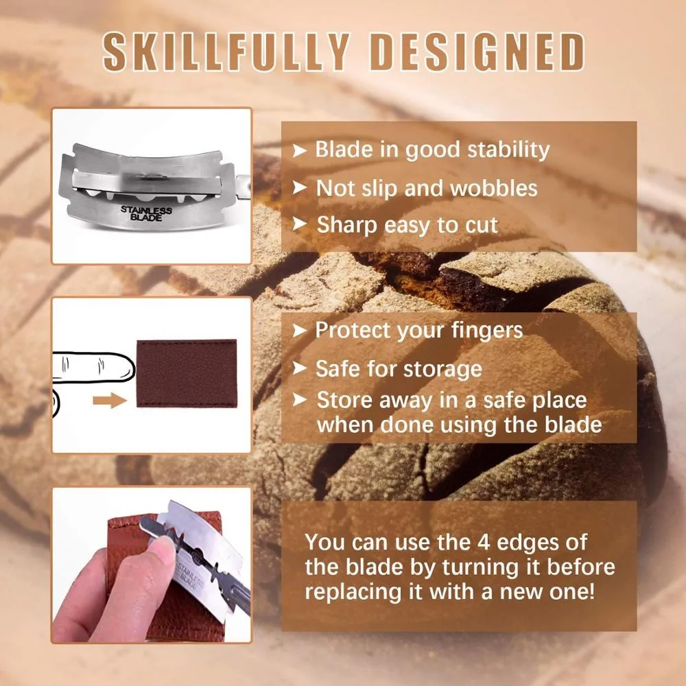 Wooden Handle Sourdough Bread Scoring Lame Bread Slashing Tool With 5Pcs Blades Bakers Lame Dough Scoring Knife Dough carving