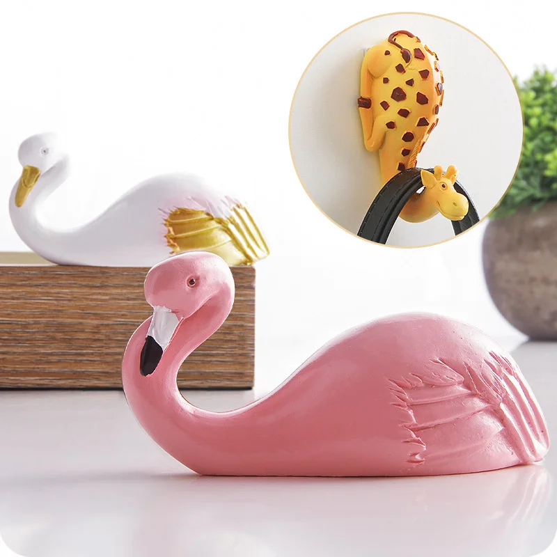 Kawaii Flamingo Hanging Wall Hook Resin Cartoon Cute Decorative