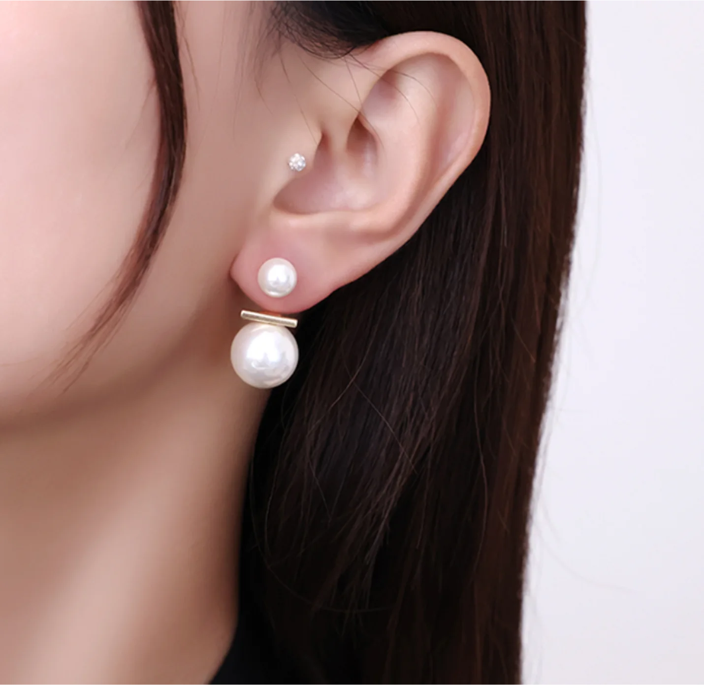 Simple copper gold plated Pearl back hanging S925 silver needle Earrings for women Fashion Jewelry
