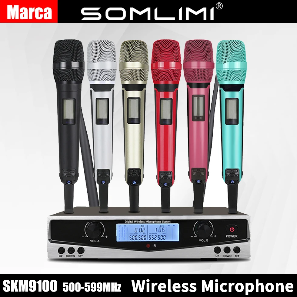 

Brand SOMLIMI SKM9100/SKM9000 500-599MHz Stage Performance UHF Professional Dual Wireless Microphone System Dynamic Good Quality