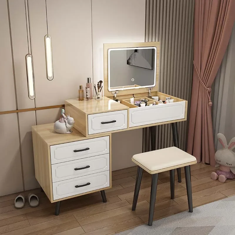 

Modern Wooden Vanity Table Minimalist Bedroom Storage Cabinet Vanity Table Led Mirror Schminkt Tisch Home Furniture YY50VT