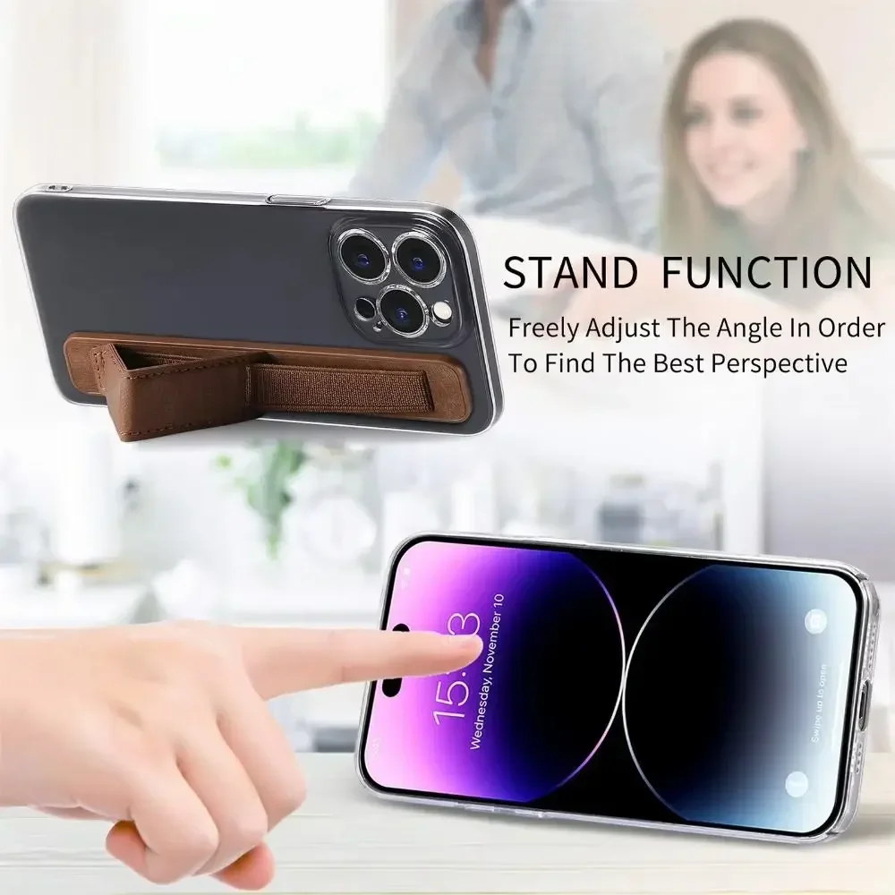 Stylish PU Leather Wristband Phone Grip & Telescopic Holder
