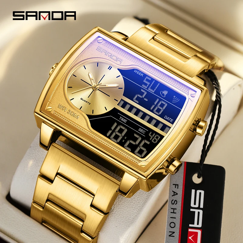 SANDA 6163 Fashion Trend Men's Quartz Watch Fashion Square Watch