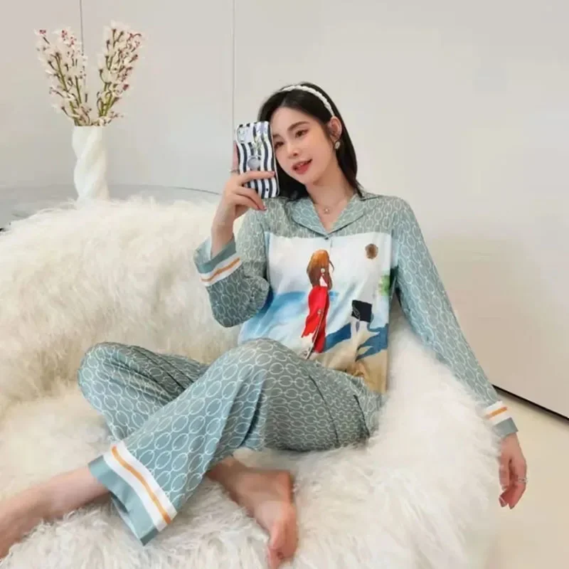 

Новинка, шифоновая женская пижама 9311-5 на осень и зиму, костюмы с длинными рукавами, мягкие, высококачественные, молодежные, домашняя одежда