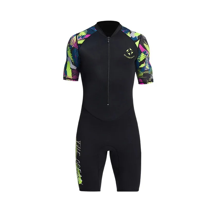 Men's 1.5mm Neoprene Shorty Wetsuit One-Piece Sunscreen Swimsuit Short Sleeves Anti-jellyfish Snorkeling Swimming Diving Suit