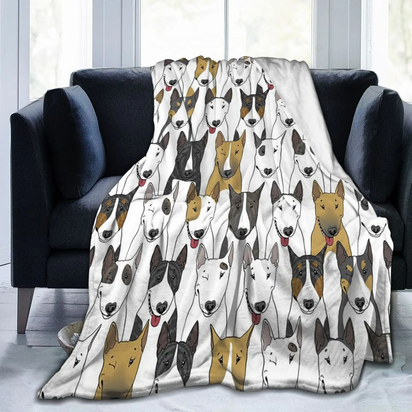 

Soft Sherpa Plus Velvet Throw Blanket Robe for Bedroom Living Rooms Sofa Couch Funny Bull Terrie King Size Office Blankets