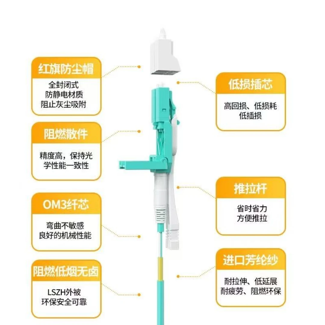 광섬유 연장 케이블 OM3 유니부트 LC 광섬유 점퍼 1m 10m 50m 풀로드 일체형 2코어 듀플렉스 LC-LC 이중 고밀도