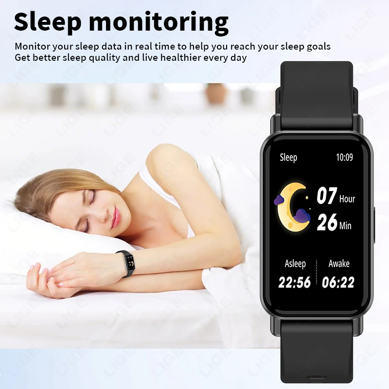 LIGE Smart Watch Men Women Smart Bracelet Wristband 1.45 Inch Heart Rate Waterproof Sports Fitness Tracker Bluetooth Call Band