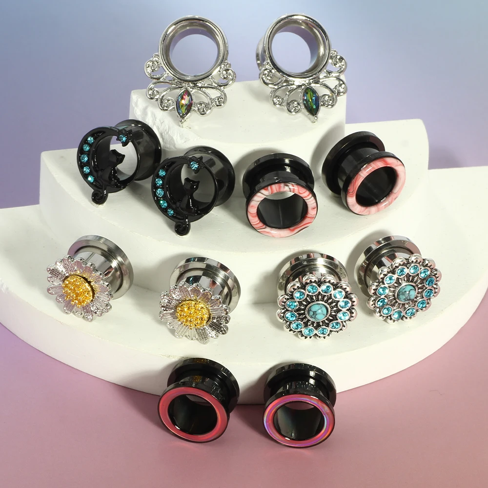 2pc 316 Stainless Steel Ear Plugs and Tunnels Ear Piercings Earlets Screwed Earring Expander Ear Gauges Body Jewelry Piercings