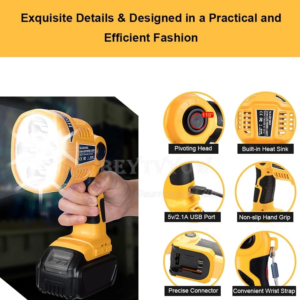 20V Light 12W 1120LM Spotlight Compatible with Dewalt Battery LED Work Light Cor